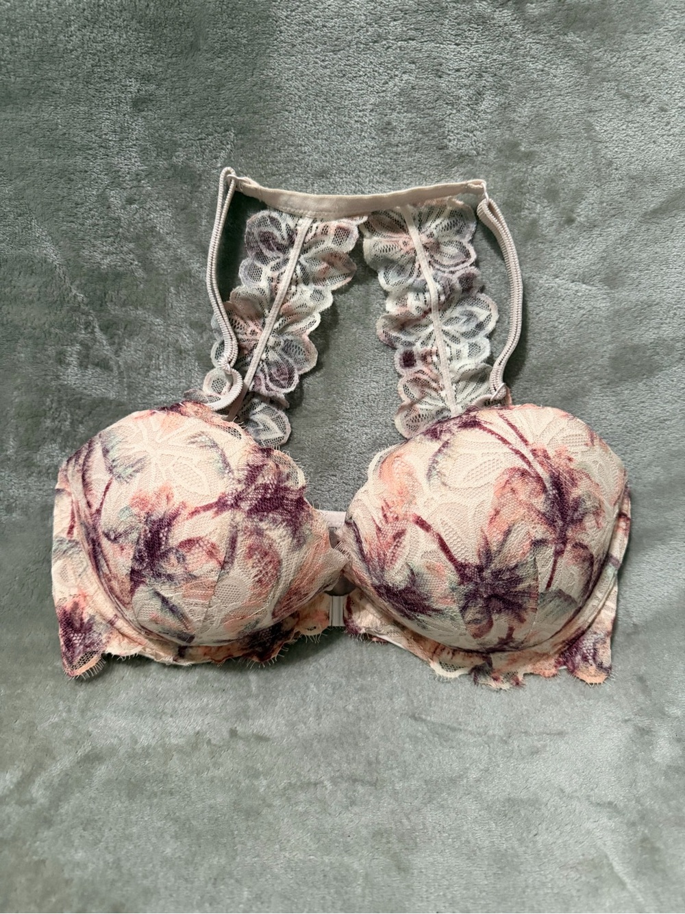 PINK Victoria's Secret The Date Push-Up Bra Floral Lace Racerback Front-Close